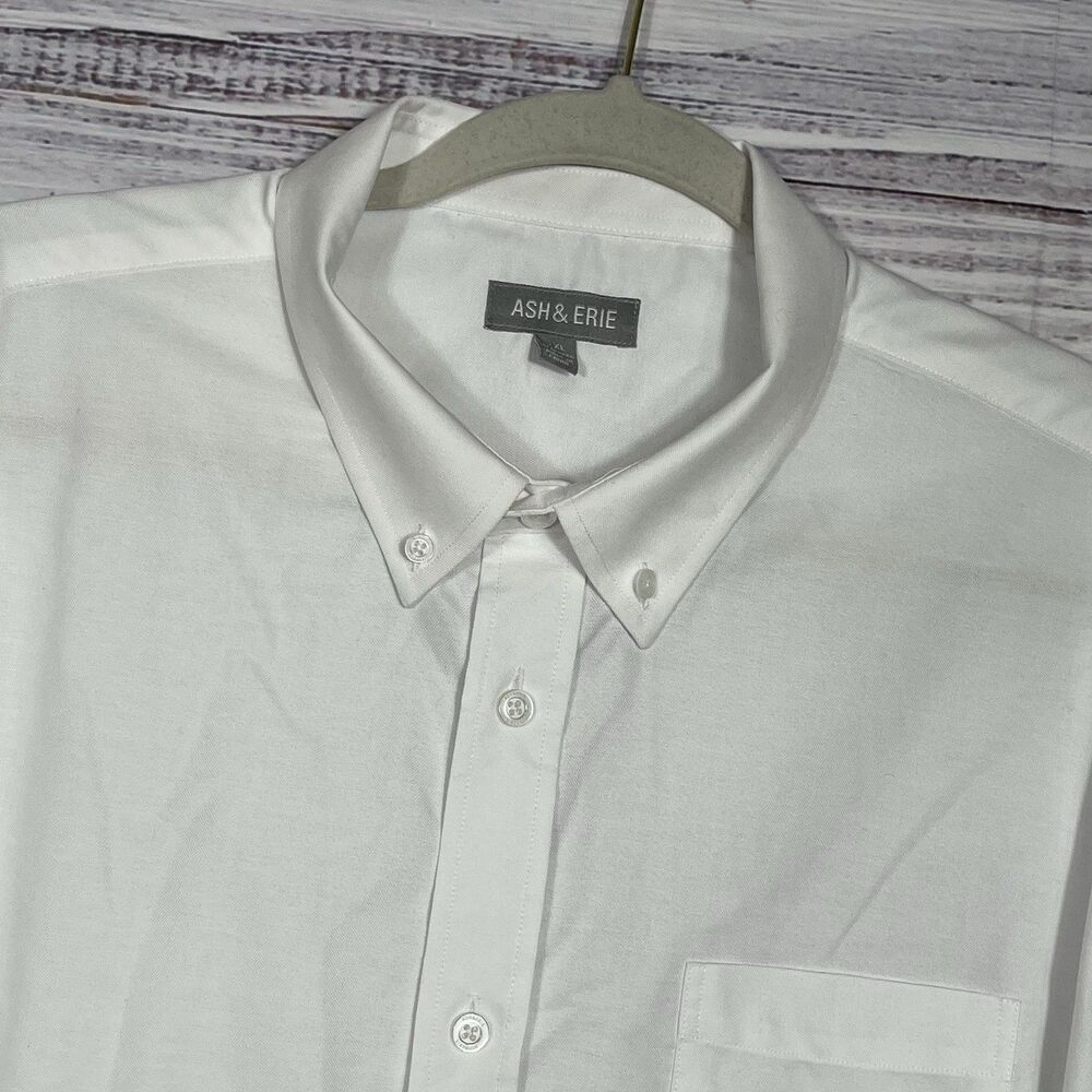 Ash & Erie Dress Shirt Mens 2XL White Solid Standard Button-Down Pocket L/S